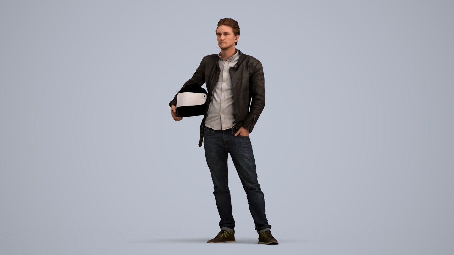 3D human model man casual standing, photogrammetry scanned person for archviz, standing pose render