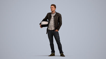 3D human model man casual standing, photogrammetry scanned person for archviz, standing pose render