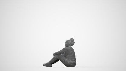 realistic 3D human woman casual sitting, archviz people FBX OBJ for Blender, wireframe back view