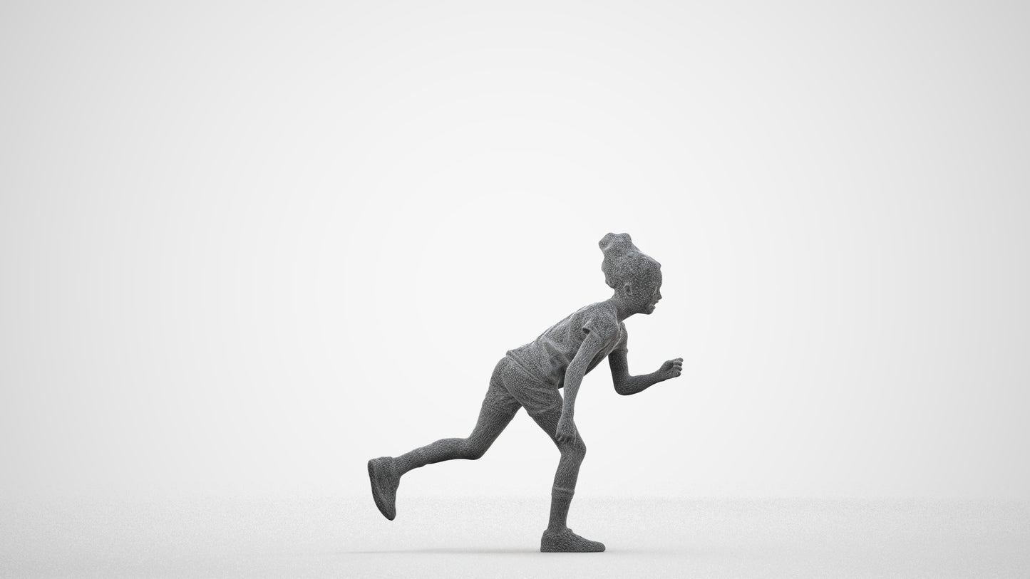 realistic 3D human girl casual kids, archviz people FBX OBJ for Blender, wireframe side view