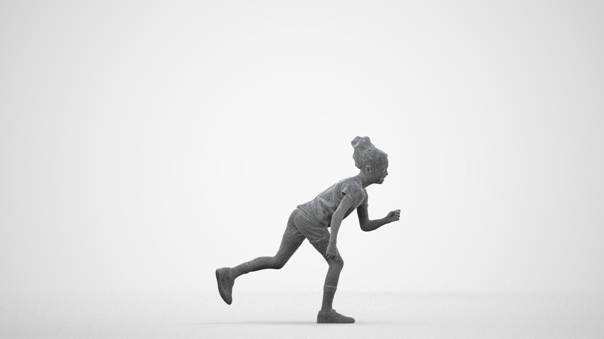 realistic 3D human girl casual kids, archviz people FBX OBJ for Blender, wireframe side view