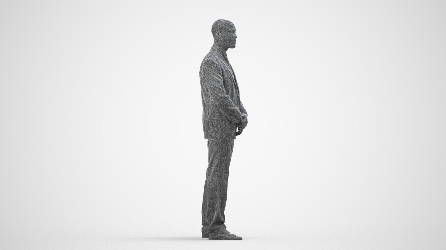 realistic 3D people man business, render-ready for V-Ray and Corona, FBX OBJ, wireframe side view