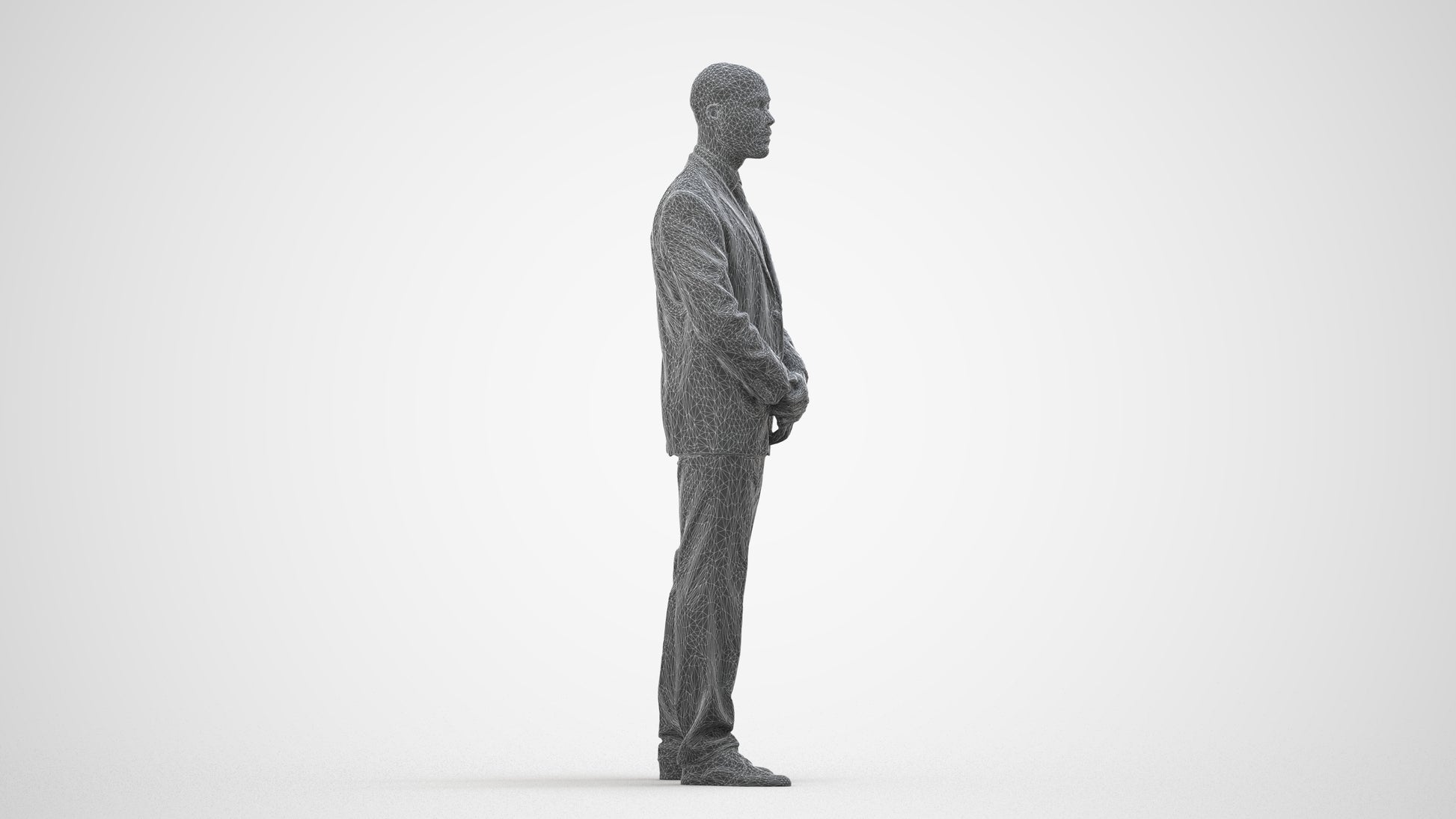 realistic 3D people man business, render-ready for V-Ray and Corona, FBX OBJ, wireframe side view