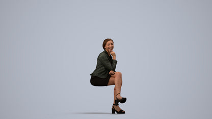 3D scanned woman sitting casual, photorealistic archviz people for Enscape and SketchUp, side view render