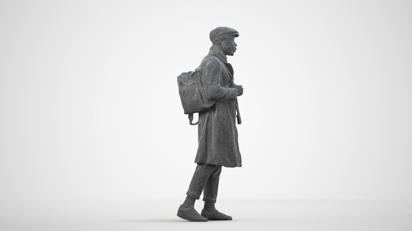 3D human model man casual walking, photogrammetry scanned person for archviz, wireframe side view