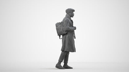 3D human model man casual walking, photogrammetry scanned person for archviz, wireframe side view