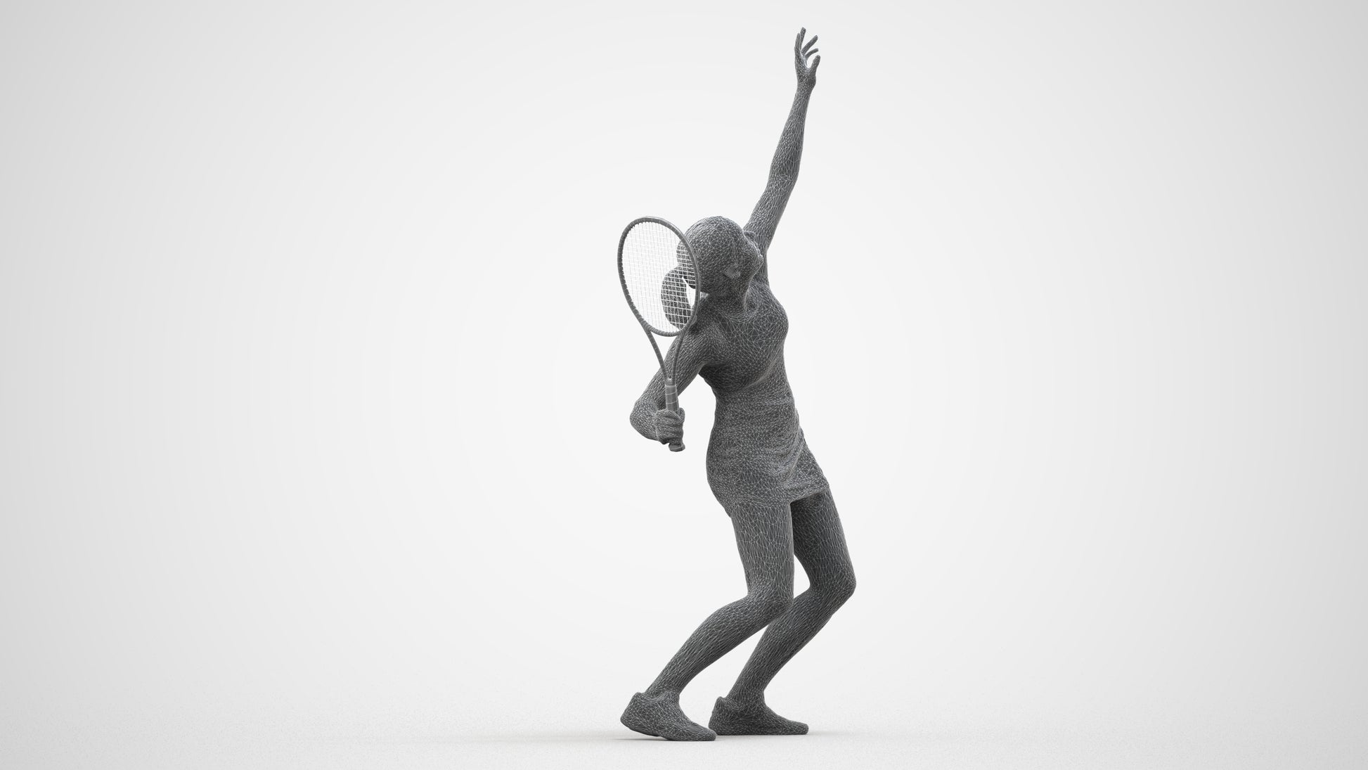 3D human model girl sport, photogrammetry scanned person for archviz, wireframe side view