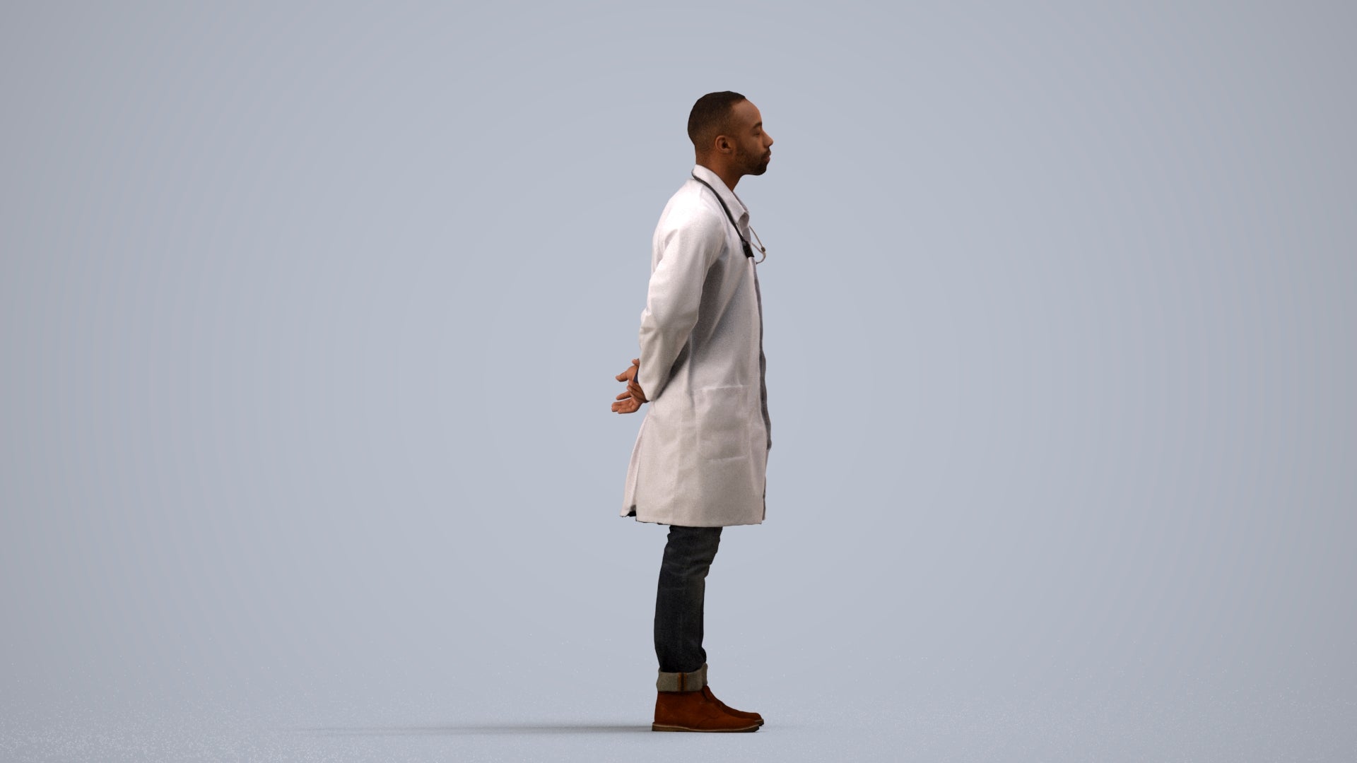 photogrammetry 3D man medical, realistic human model archviz FBX, side view render