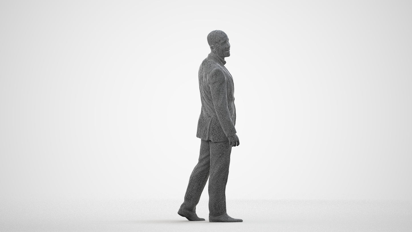 photogrammetry 3D man business, realistic human model archviz FBX, wireframe side view