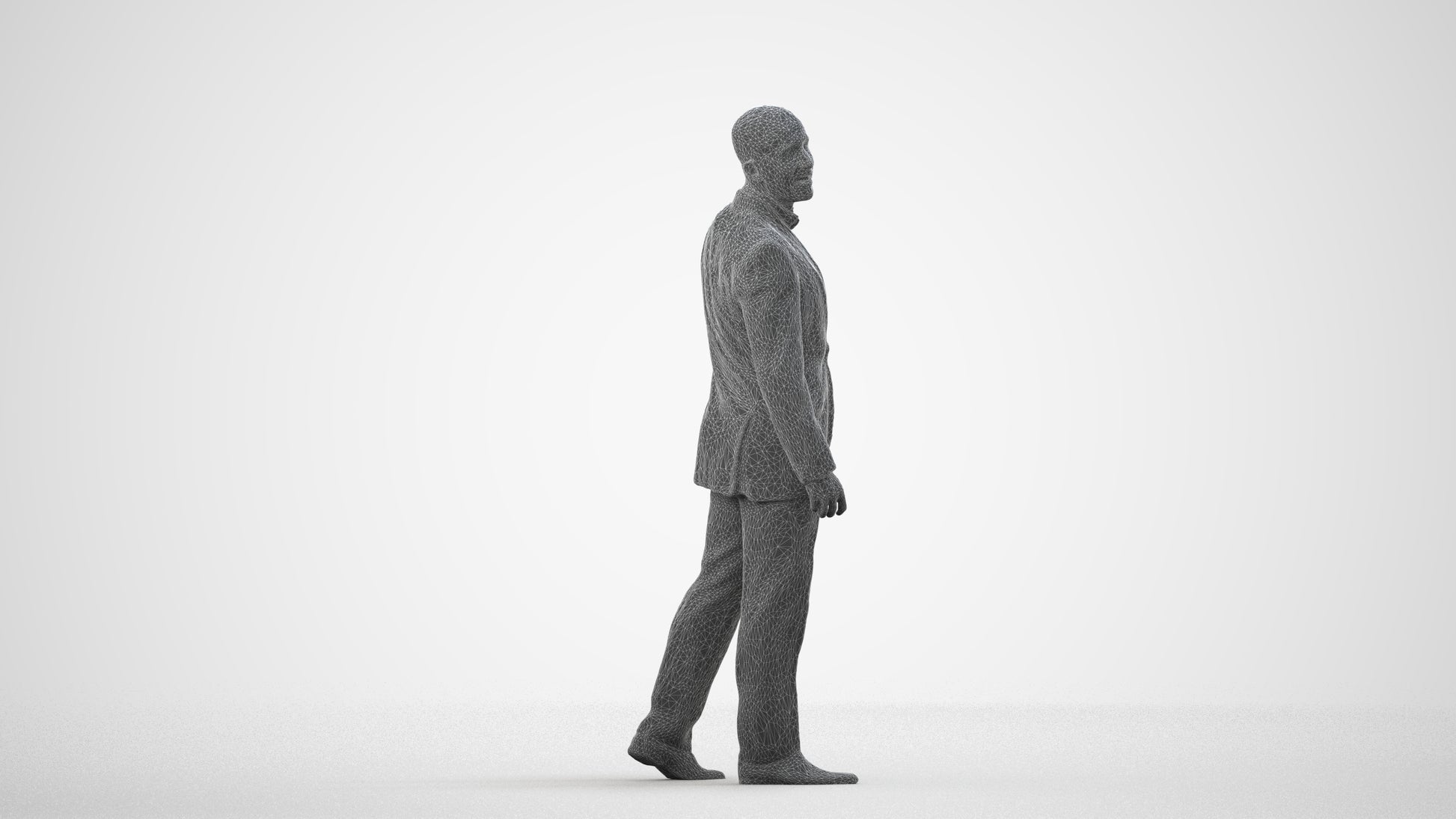 photogrammetry 3D man business, realistic human model archviz FBX, wireframe side view
