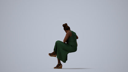3D people model woman casual sitting, scanned human for 3ds Max rendering, three-quarter view render