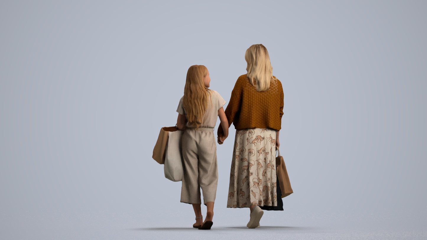 3D human model girl casual shopping, photogrammetry scanned person for archviz, front view render