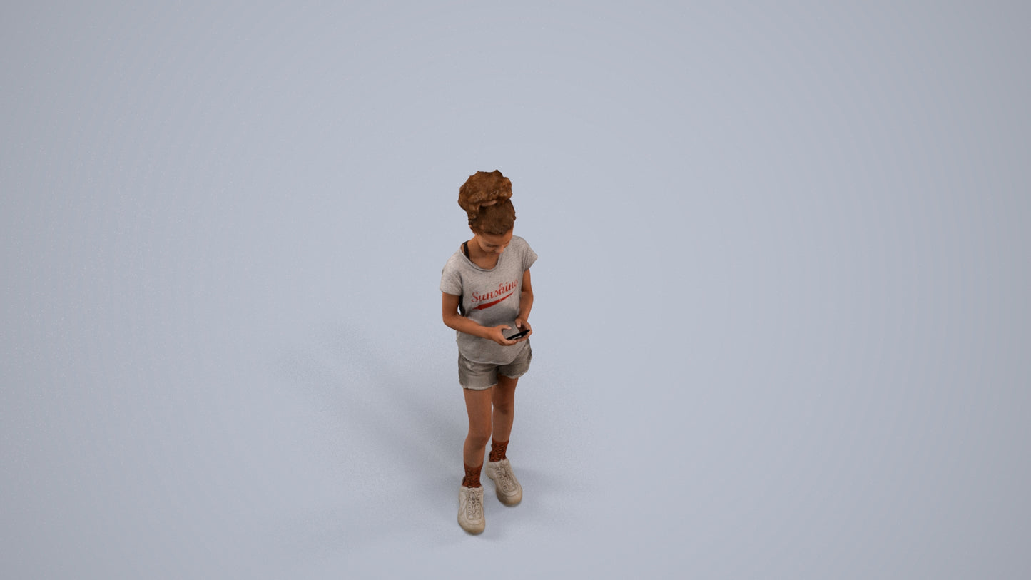 photogrammetry 3D girl casual kids, realistic human model archviz FBX, back view render