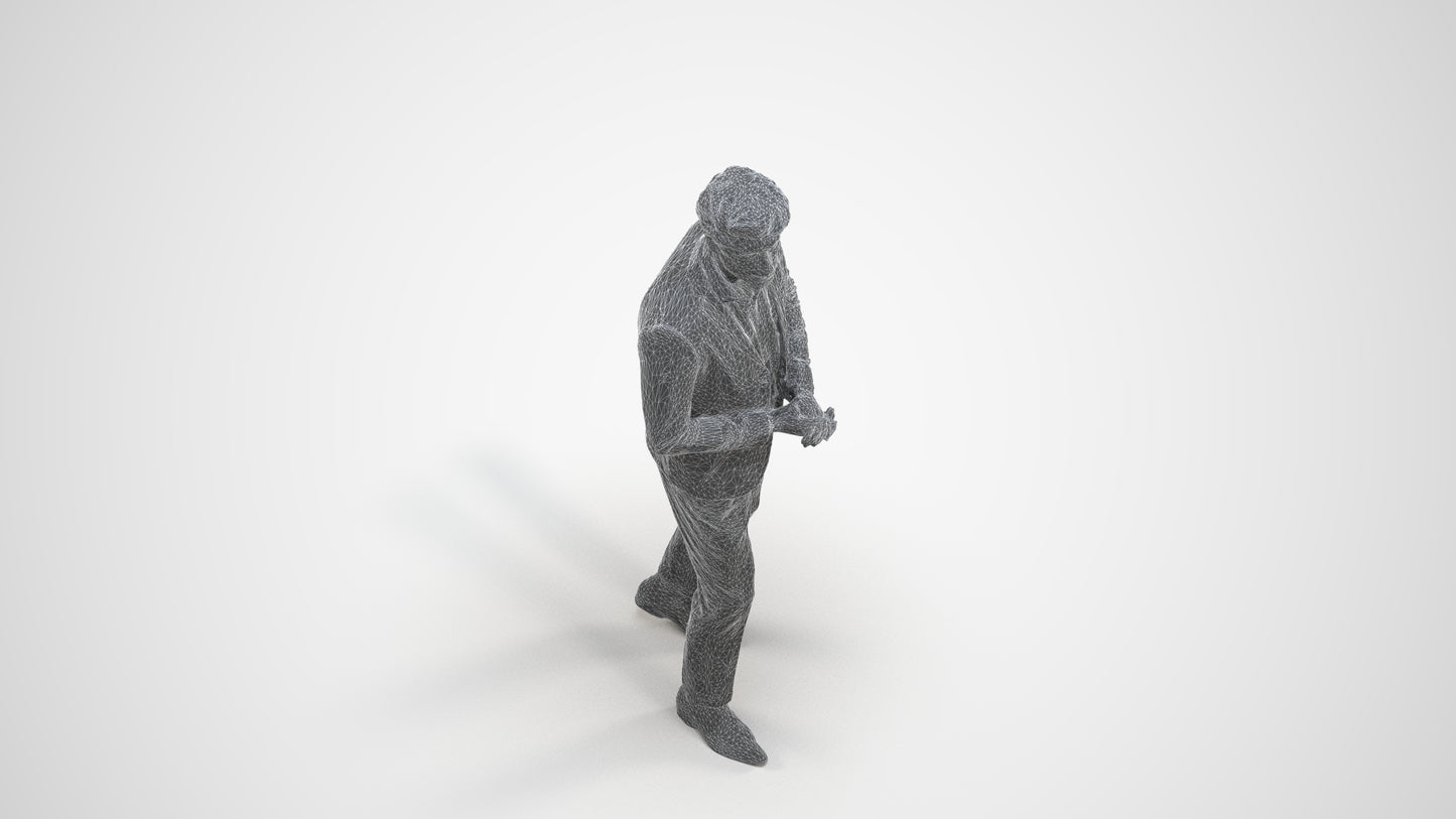 photogrammetry 3D man business, realistic human model archviz FBX, wireframe three-quarter view