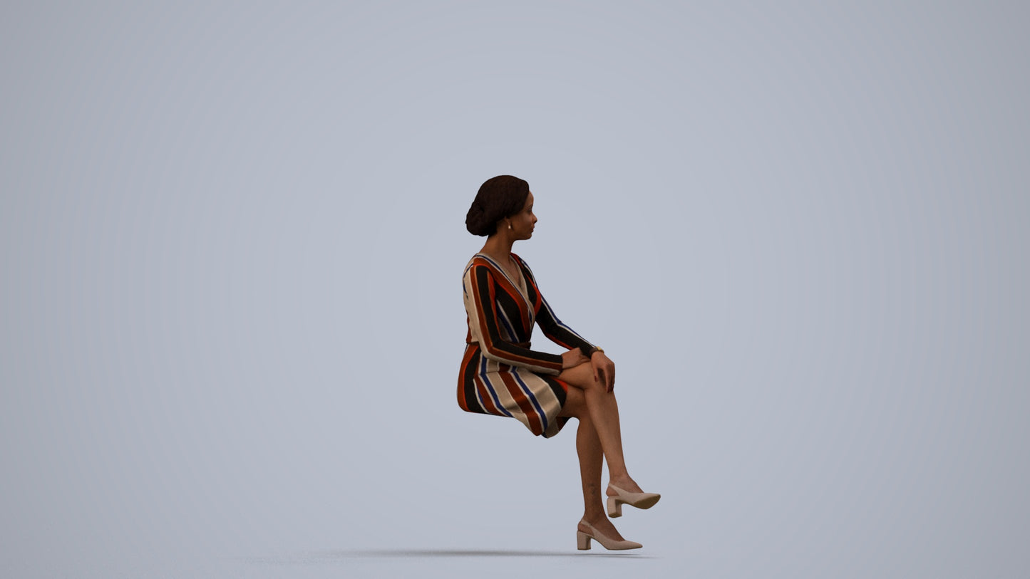 3D people model woman casual sitting, scanned human for 3ds Max rendering, side view render