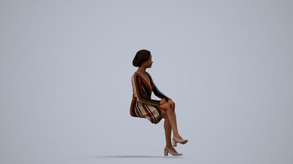 3D people model woman casual sitting, scanned human for 3ds Max rendering, side view render