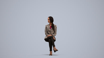 3D scanned woman sitting business, photorealistic archviz people for Enscape and SketchUp, standing pose render