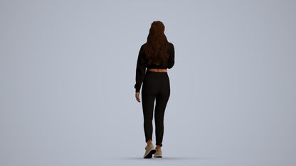 3D human model woman sport, photogrammetry scanned person for archviz, front view render