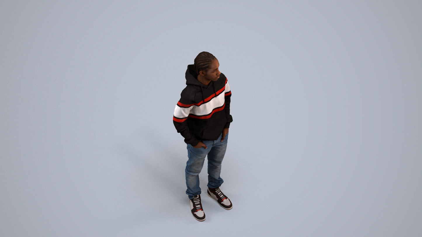 realistic 3D boy casual kids, scanned archviz people for Blender and 3ds Max, back view render