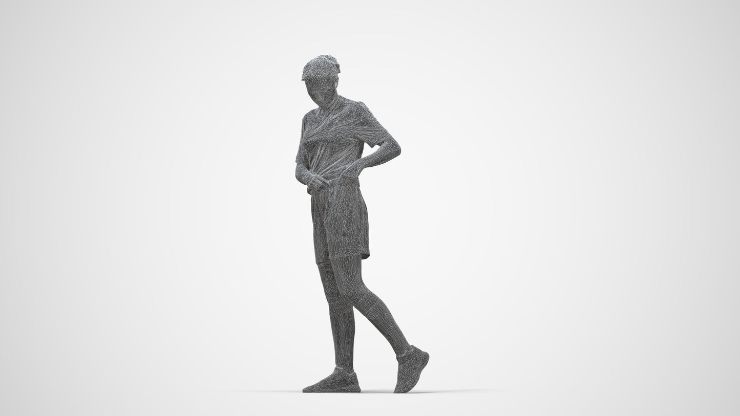 3D human model woman sport, photogrammetry scanned person for archviz, wireframe back view