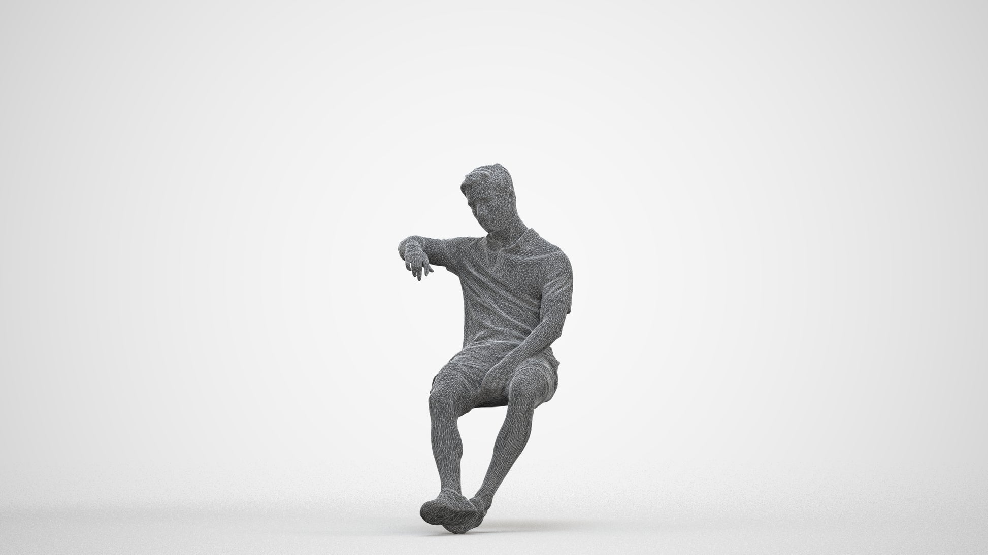 realistic 3D human man casual sitting, archviz people FBX OBJ for Blender, three-quarter front view render