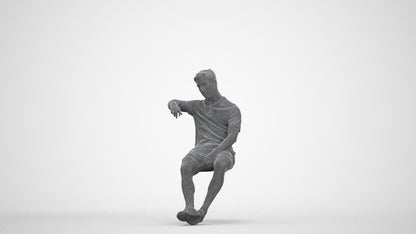 realistic 3D human man casual sitting, archviz people FBX OBJ for Blender, three-quarter front view render