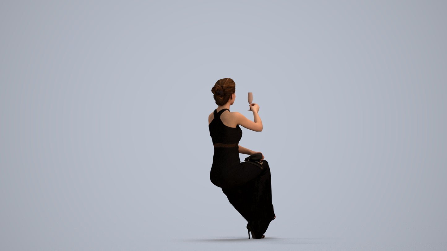 3D people model woman formal sitting, scanned human for 3ds Max rendering, front view render