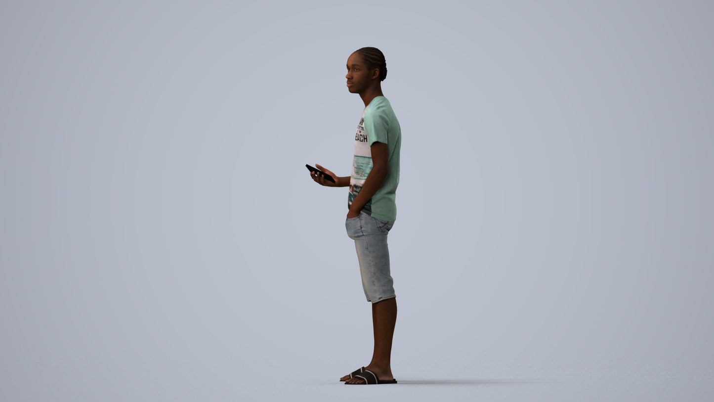 photogrammetry 3D boy casual kids, realistic human model archviz FBX, three-quarter view render