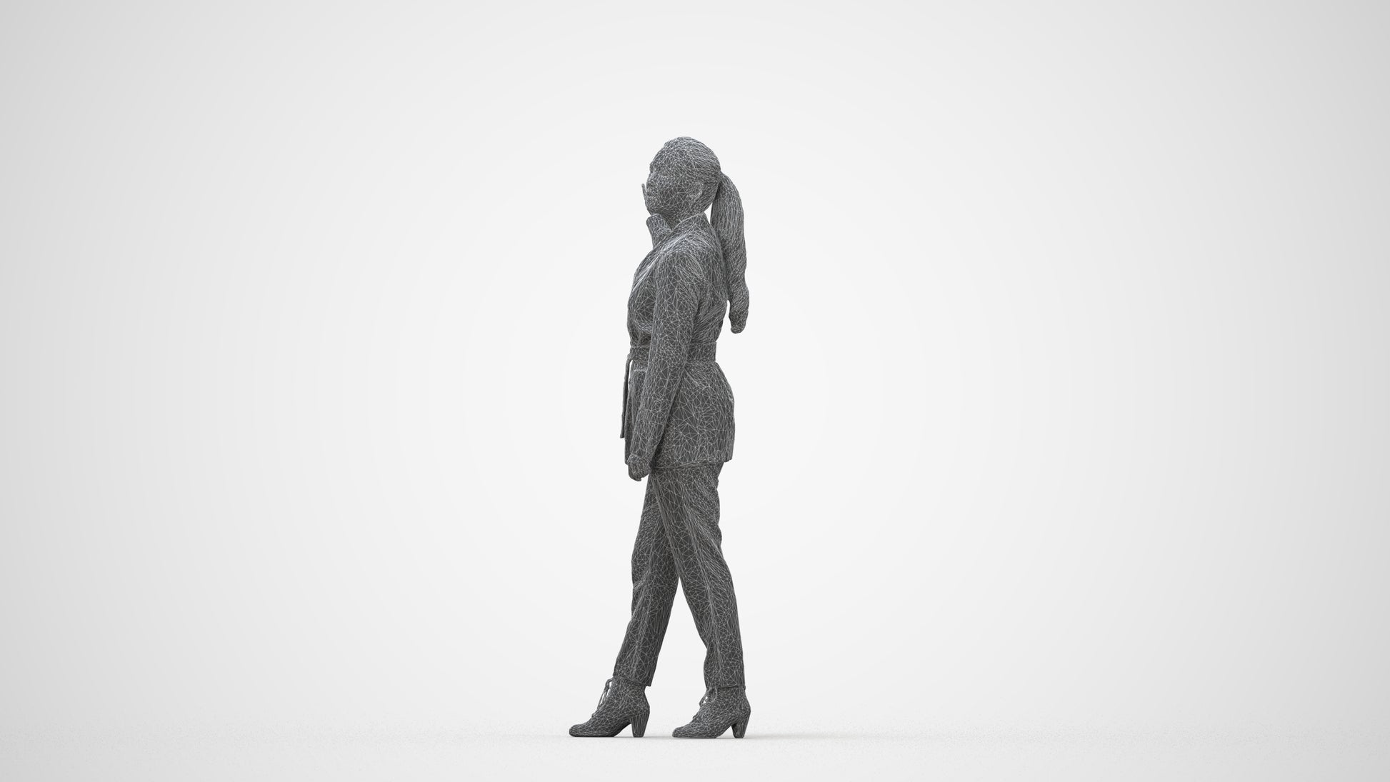 3D people model woman business, scanned human for 3ds Max rendering, wireframe back view