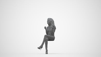 photogrammetry 3D woman casual sitting, realistic human model archviz FBX, wireframe back view