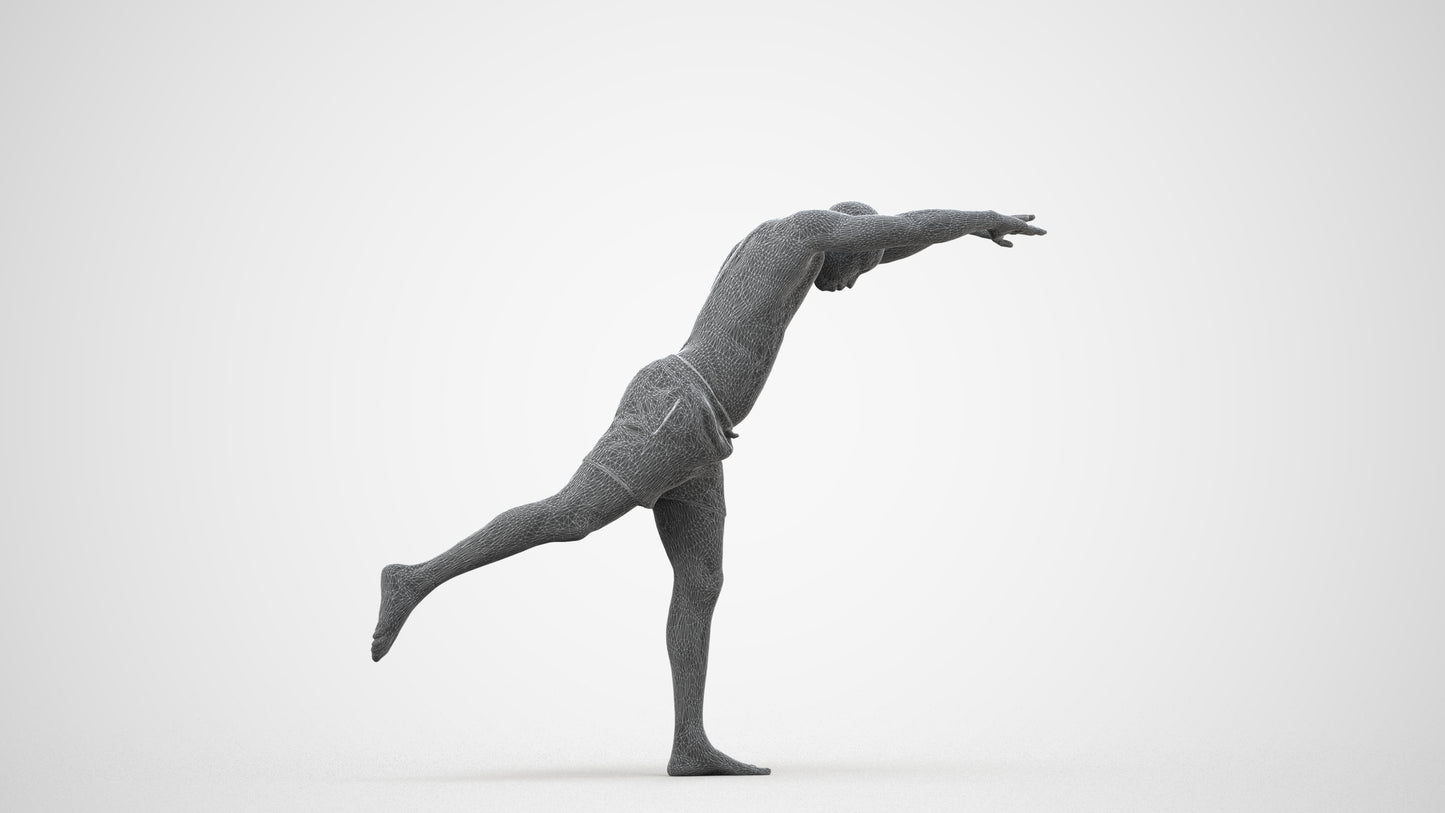 photogrammetry 3D man pool, realistic human model archviz FBX, wireframe side view