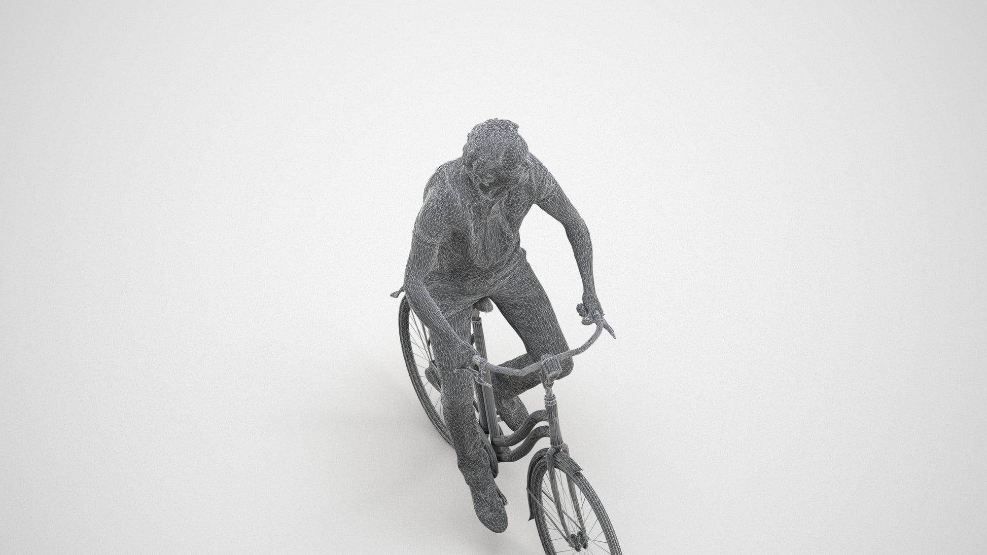 3D scanned man cycling casual, photorealistic archviz people for Enscape and SketchUp, wireframe three-quarter view
