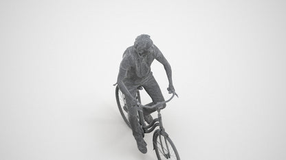 3D scanned man cycling casual, photorealistic archviz people for Enscape and SketchUp, wireframe three-quarter view