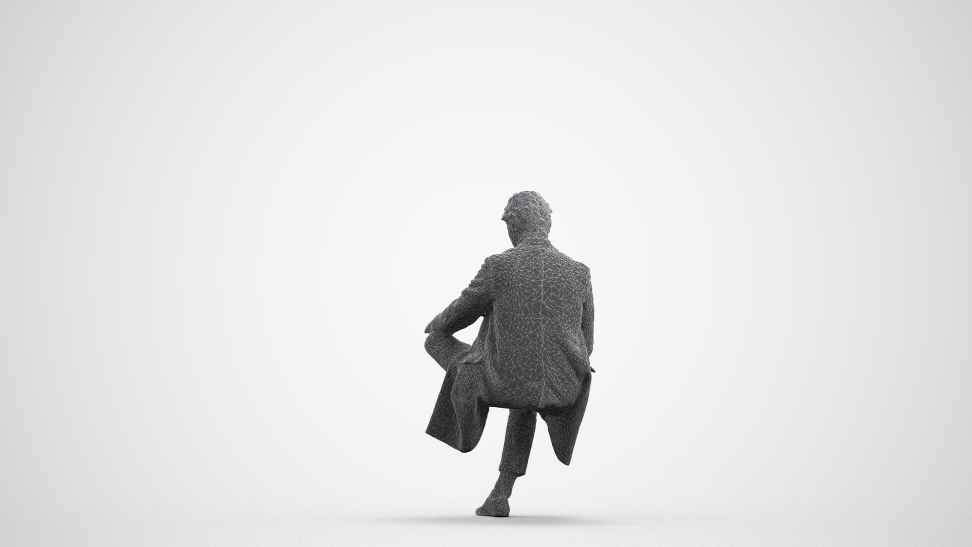 3D people model man business sitting, scanned human for 3ds Max rendering, wireframe front view