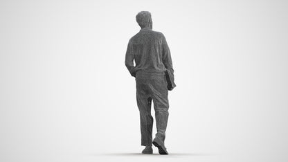 3D people model man casual walking, scanned human for 3ds Max rendering, wireframe front view