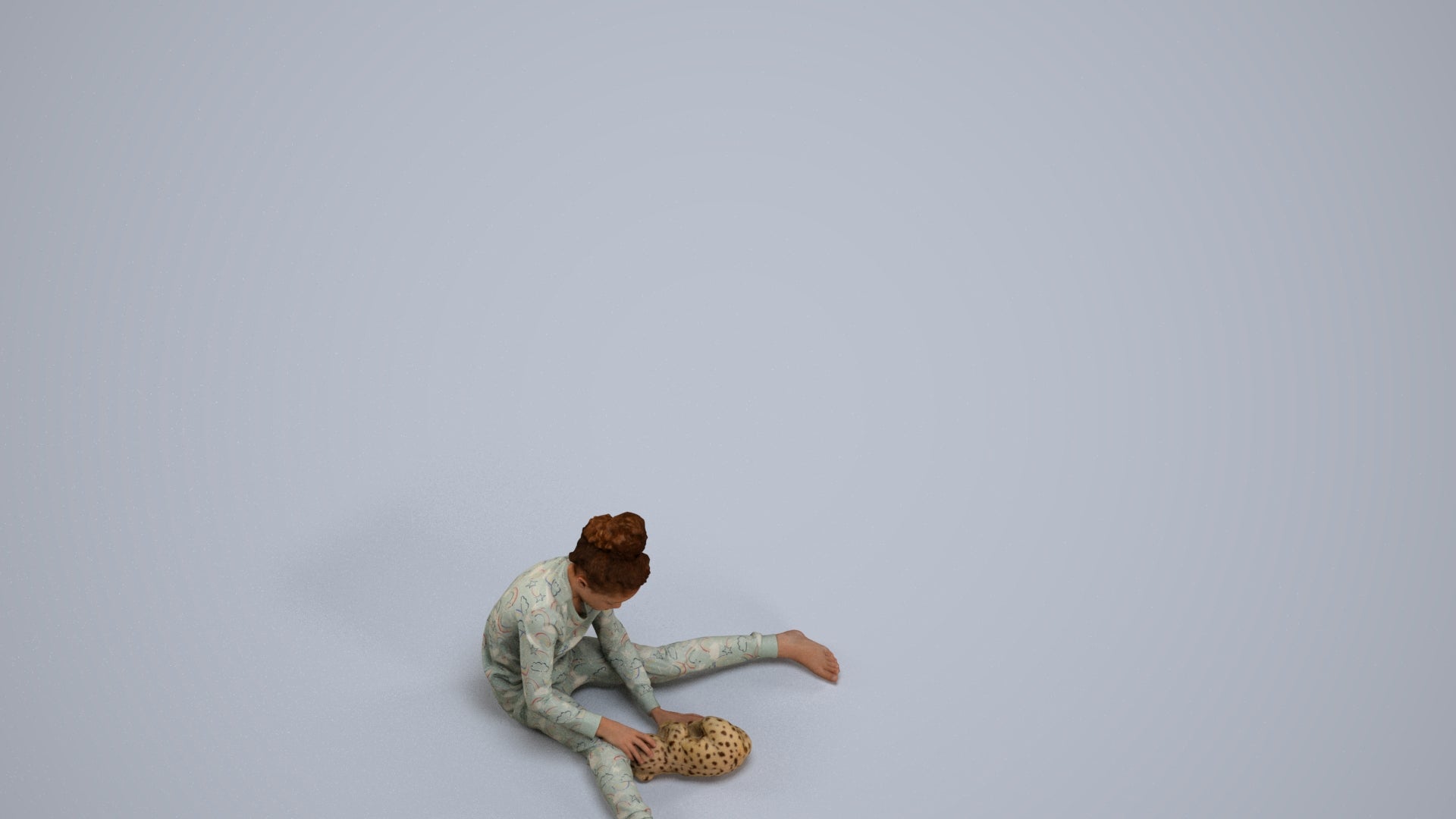 3D human model girl kids, photogrammetry scanned person for archviz, back view render