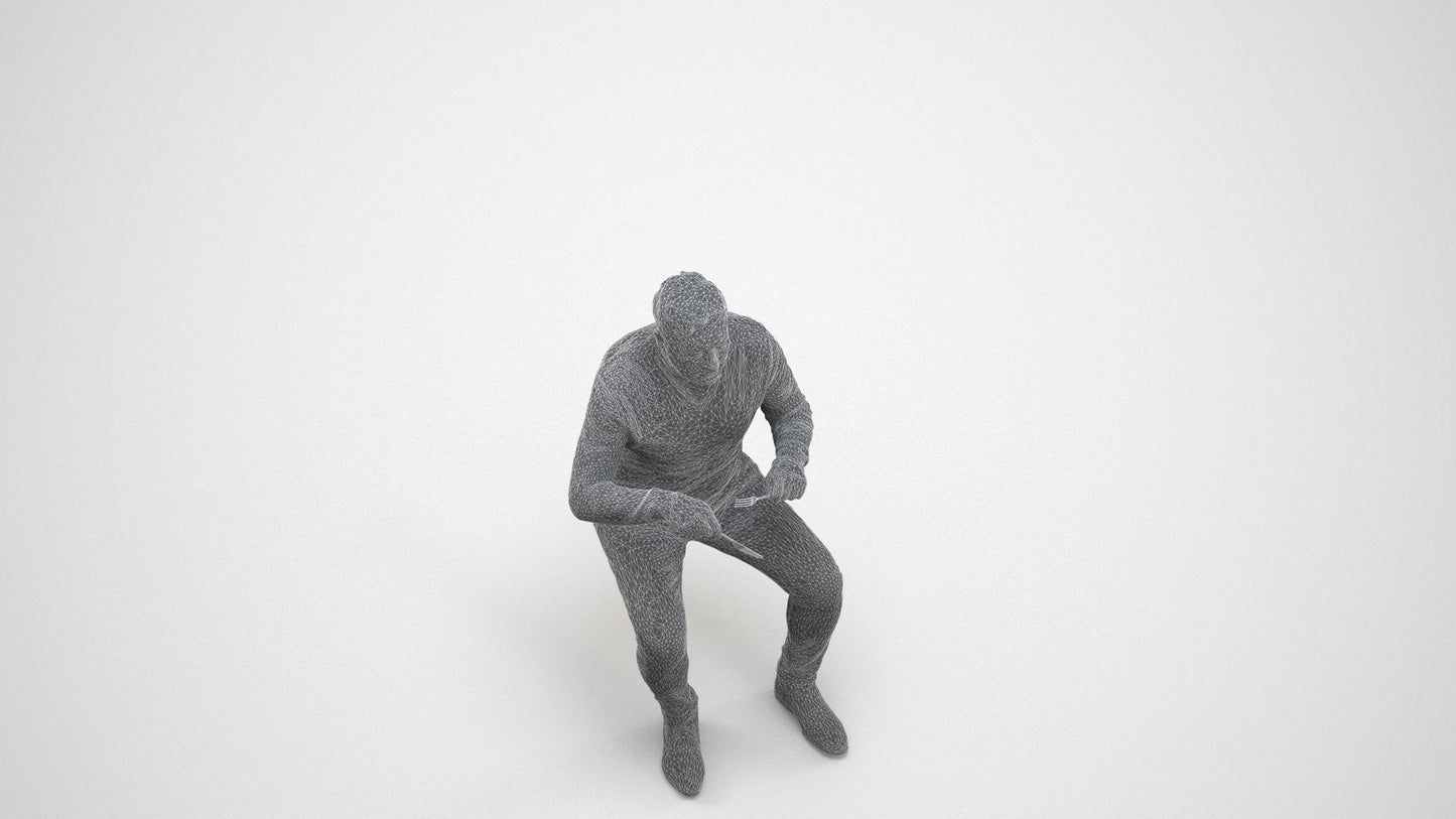 photogrammetry 3D man casual business, realistic human model archviz FBX, wireframe three-quarter view