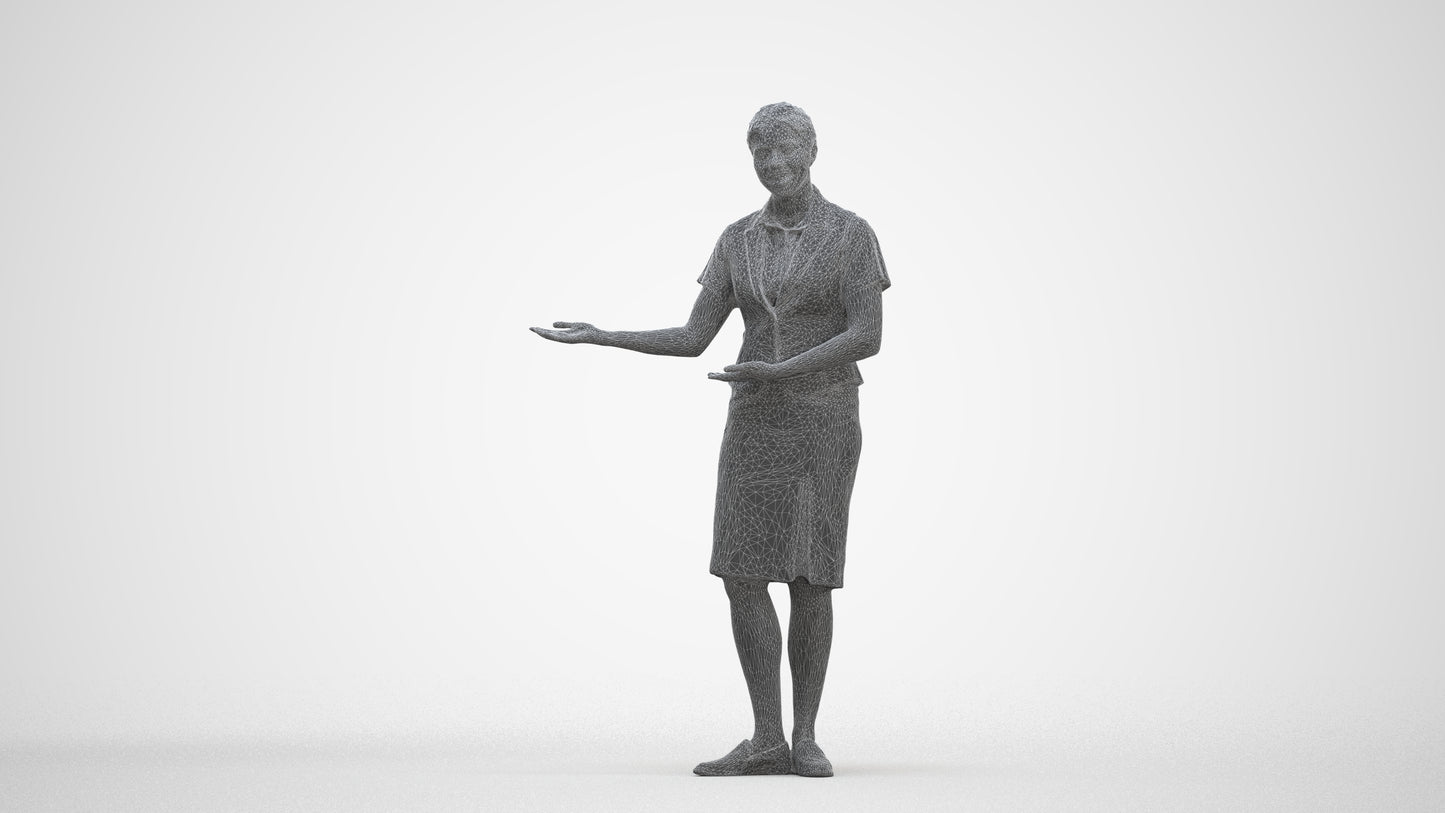 3D scanned woman hospitality, photorealistic archviz people for Enscape and SketchUp, three-quarter front view render