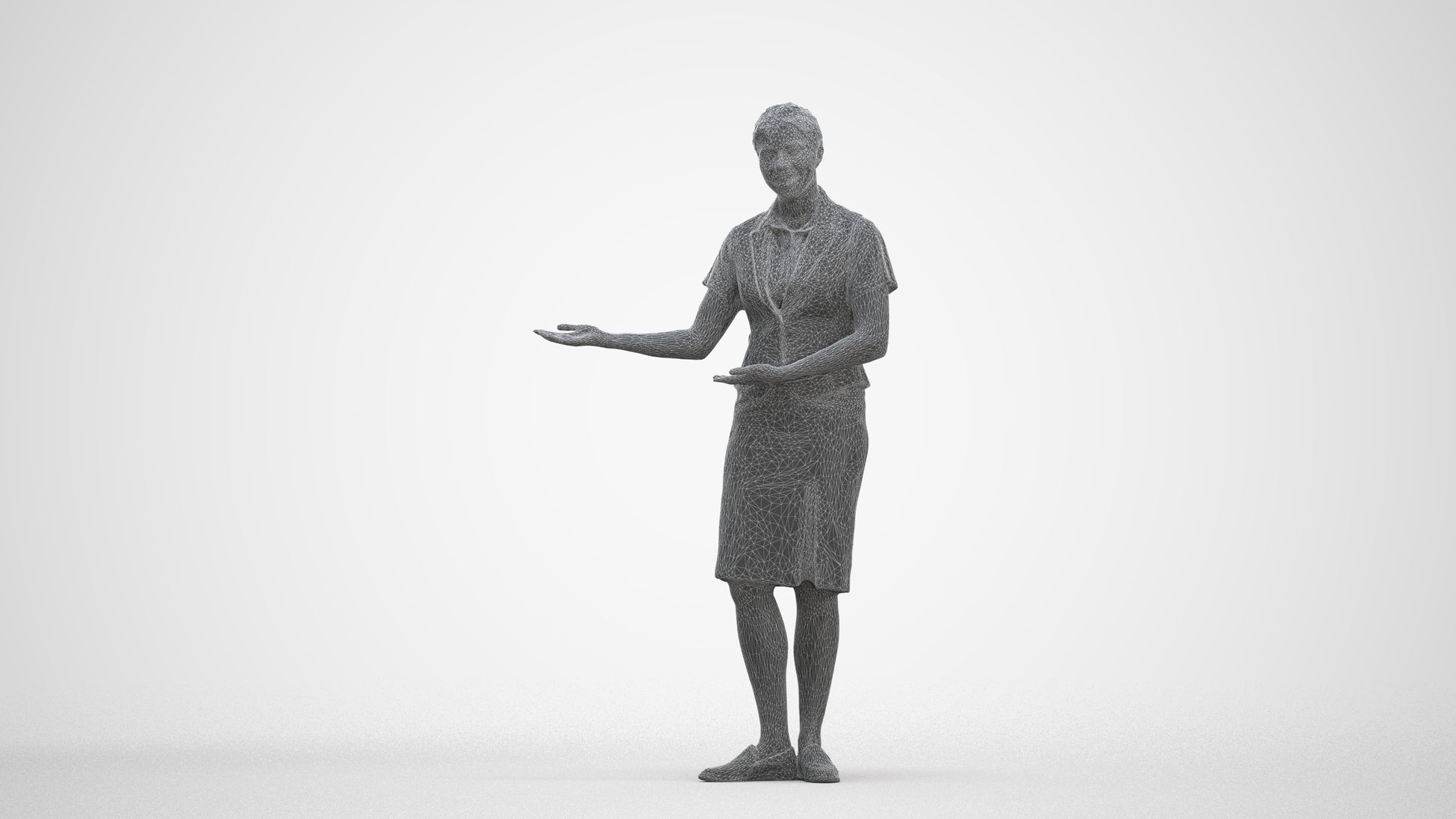 3D scanned woman hospitality, photorealistic archviz people for Enscape and SketchUp, three-quarter front view render