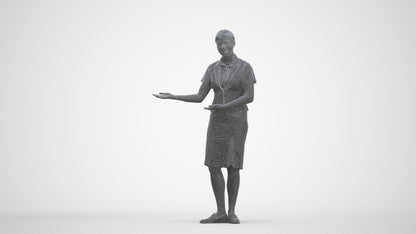 3D scanned woman hospitality, photorealistic archviz people for Enscape and SketchUp, three-quarter front view render