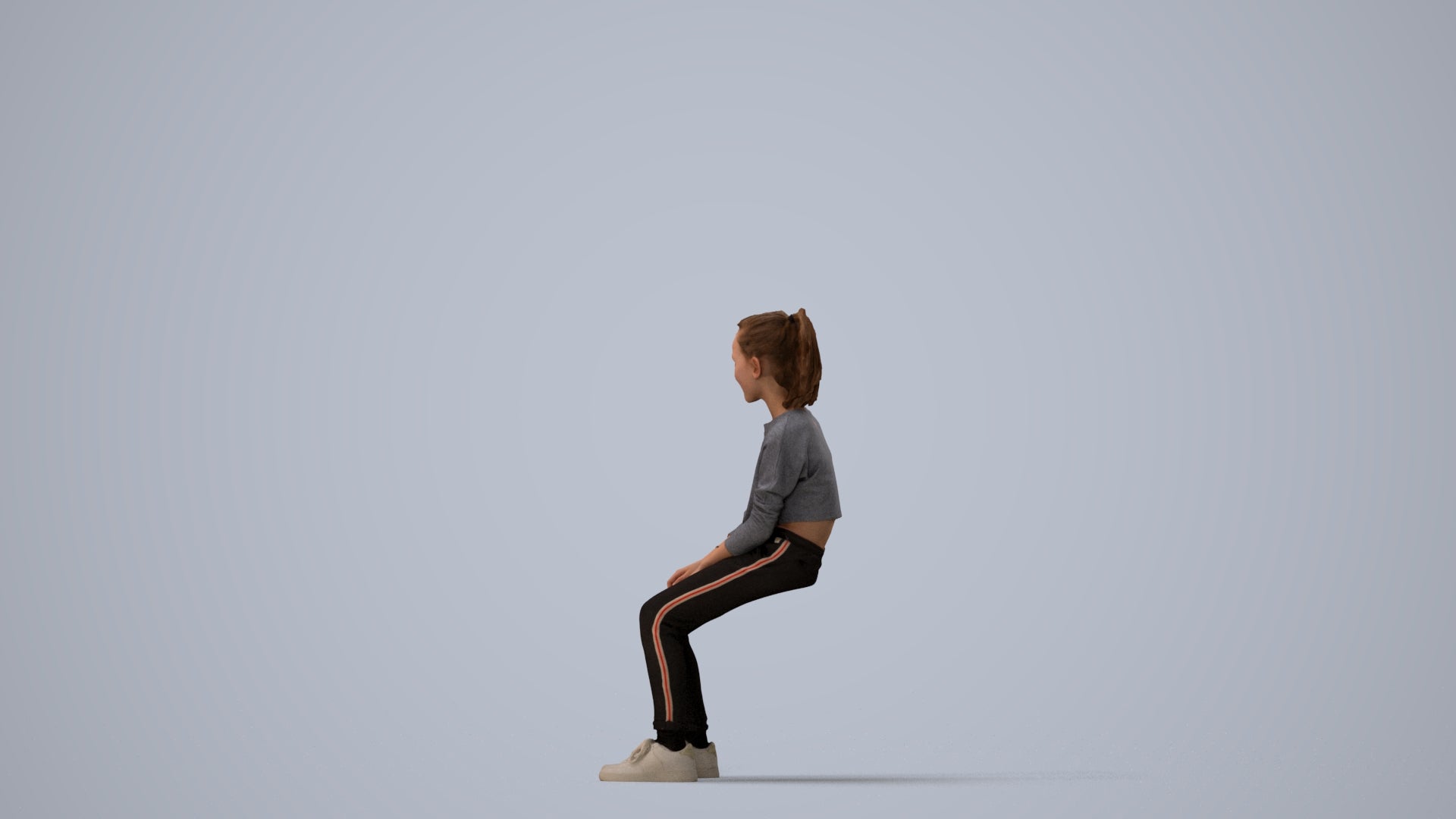 3D human model girl casual kids, photogrammetry scanned person for archviz, three-quarter view render