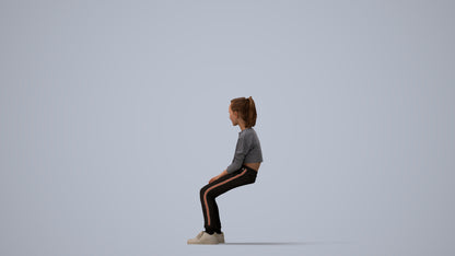 3D human model girl casual kids, photogrammetry scanned person for archviz, three-quarter view render