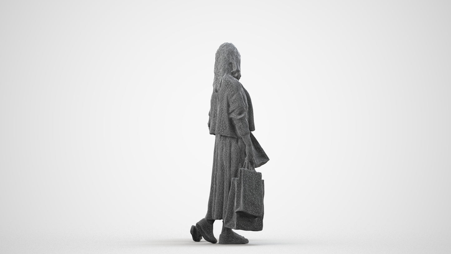 3D people model girl casual kids, scanned human for 3ds Max rendering, wireframe side view
