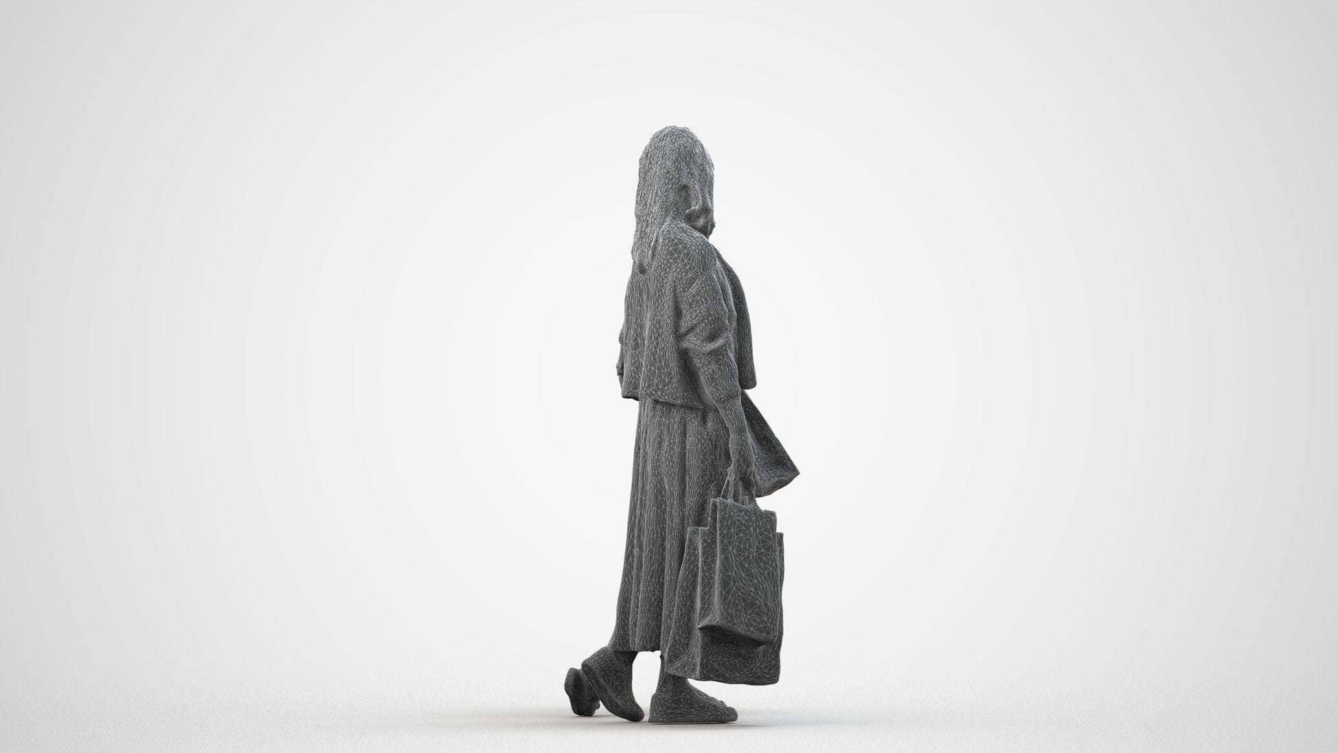 3D people model girl casual kids, scanned human for 3ds Max rendering, wireframe side view
