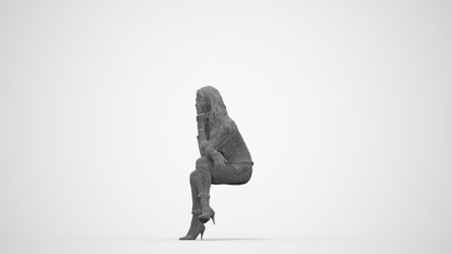 realistic 3D human woman casual sitting, archviz people FBX OBJ for Blender, wireframe back view