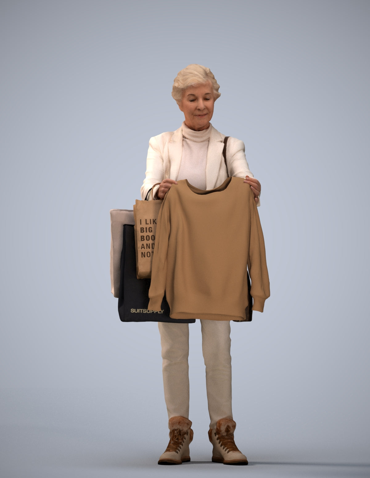 photogrammetry 3D senior woman business shopping, realistic human model archviz FBX
