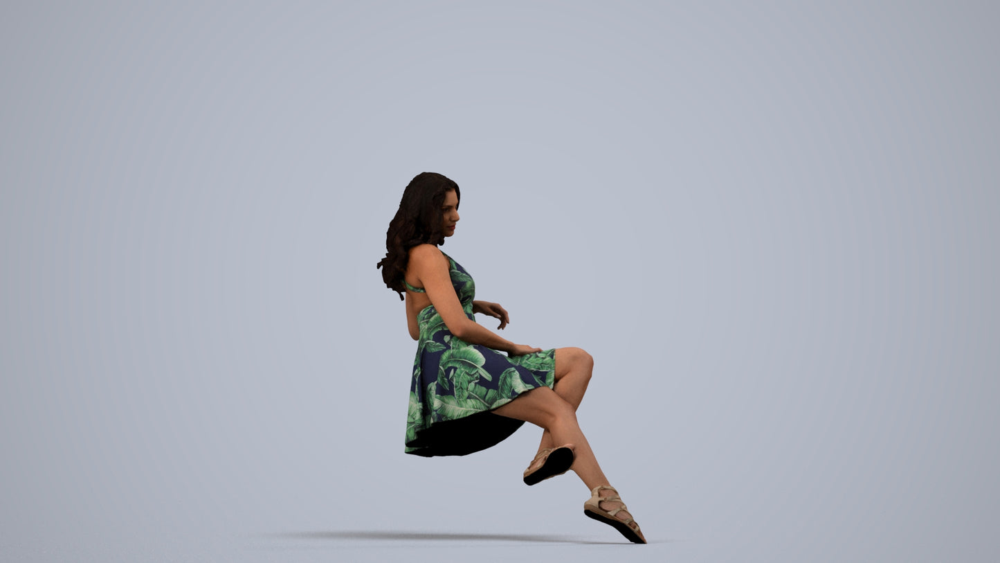 photogrammetry 3D woman sitting, realistic human model archviz FBX, side view render