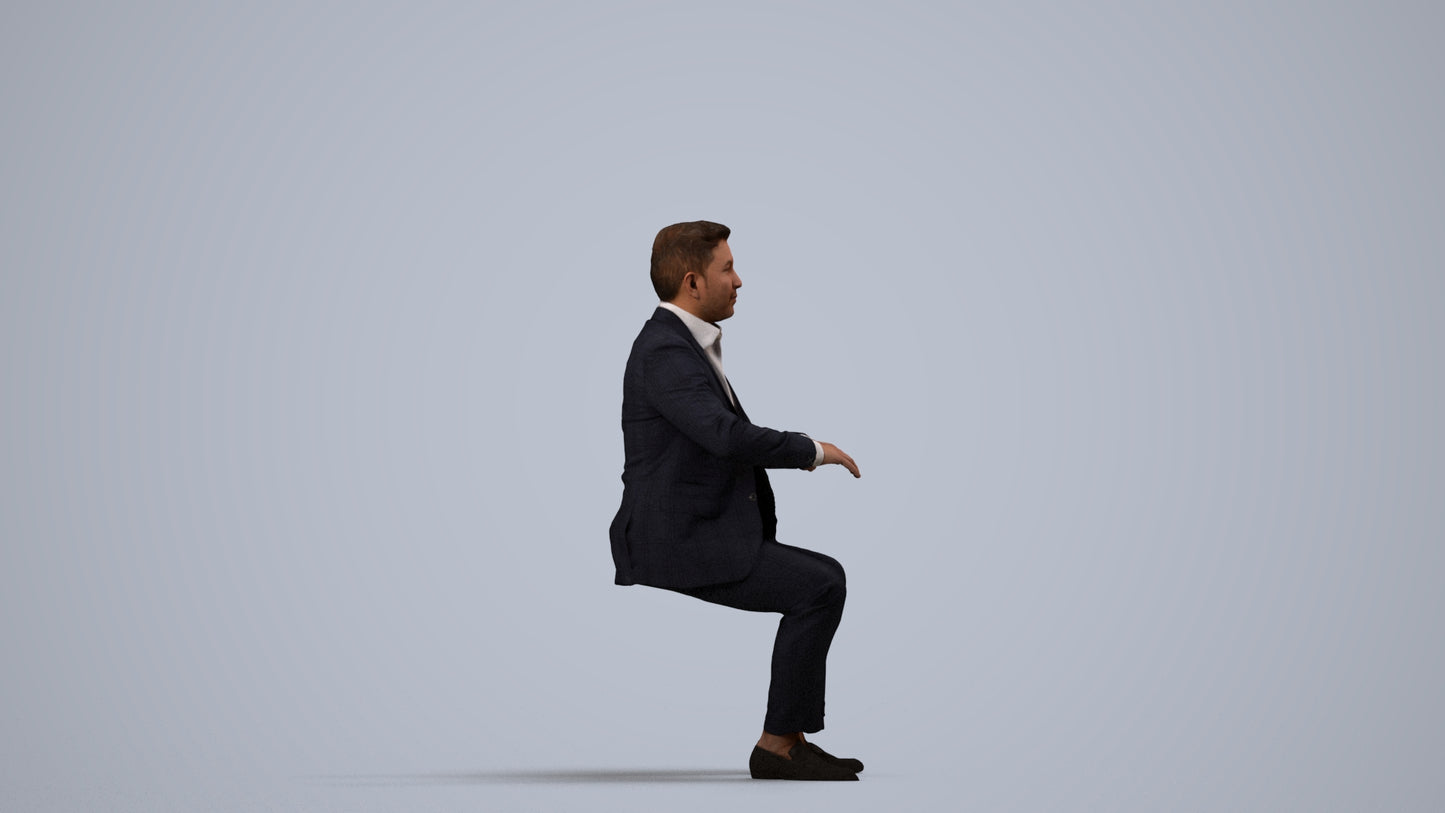 3D human model man business, photogrammetry scanned person for archviz, side view render