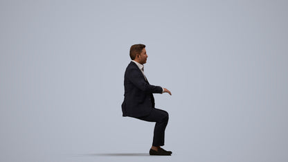 3D human model man business, photogrammetry scanned person for archviz, side view render