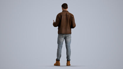 3D human model man casual standing, photogrammetry scanned person for archviz, front view render